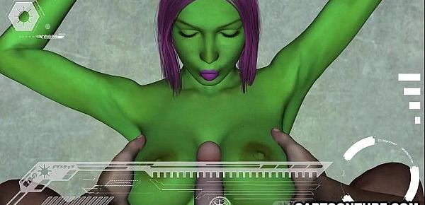  3D Alien has her tits and pussy fucked hard from POV
